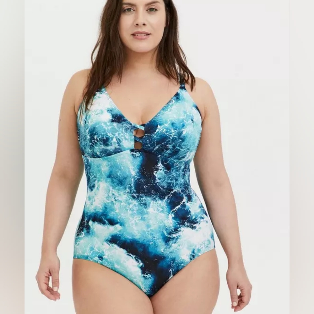 Torrid Blue Ocean Lace Back Wireless One-Piece Swimsuit